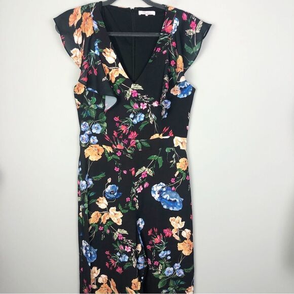 PARKER | Tommi Floral Flutter Sleeve Black Jumpsuit Cropped Women’s Size 6 - Picture 3 of 14